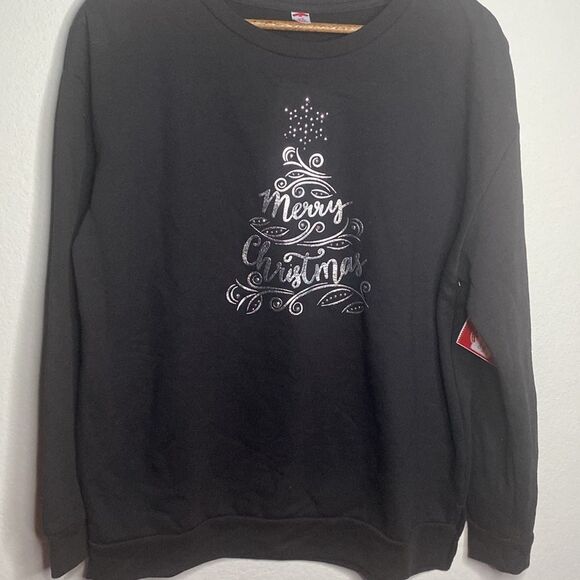 NWT Women’s Black Merry Christmas Holiday Tree Sweatshirt Size Large (12/14) - Picture 7 of 11